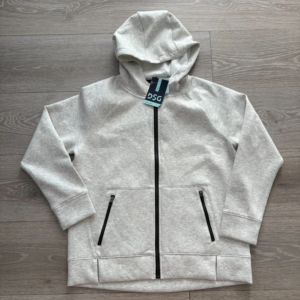 NWT DSG Girls Light Heather Gray Sports Fleece Full Zip Hoodie Size XL (16)